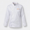 Veste de cuisine blanche brodée — photo packshot produit sur fond blanc