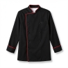 Veste de cuisine bicolore noir et rouge brodée — photo packshot produit sur fond blanc