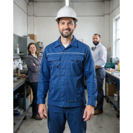Veste de travail Bleue Nouville manches longues Dassy — mise en situation : Industrie, Portrait individuel