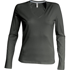Tshirt Femme Col V Manches Flocage Longues Coton Khaki