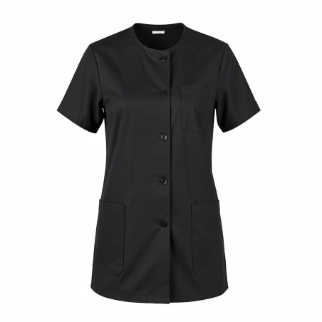 Tunique de travail Noir 100 % coton Francais anti tâche — photo packshot produit sur fond blanc