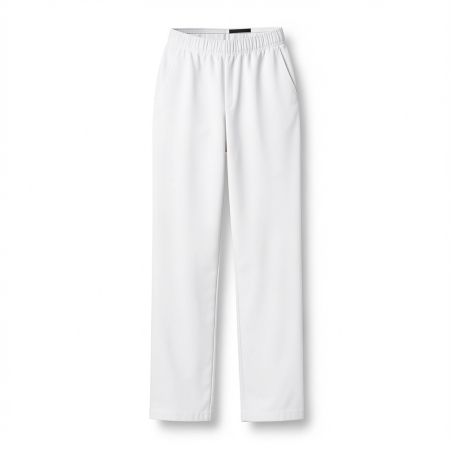 Pantalon medical Blanc infirmiere estheticienne cuisine 100 % coton français — photo packshot produit sur fond blanc