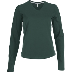 Tee shirt Femme Col V pour broderie Manches longues Vert Sapin