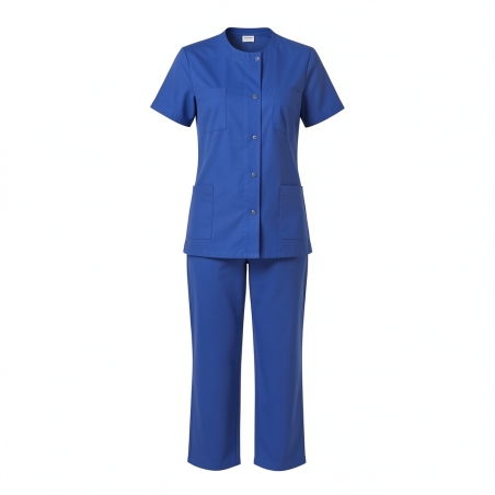 Ensemble de travail femme bleu Blouse de travail femme et pantalon de travail — photo packshot produit sur fond blanc