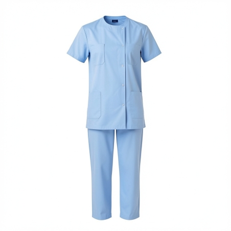 Tenue de travail medcial femme tunique medicale pantalon elastiqué bleu ciel — photo packshot produit sur fond blanc