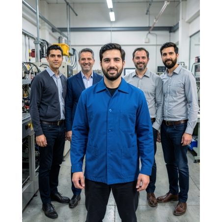 Veste de travail professionnelle Classique Bleue — mise en situation : Industrie, Équipe