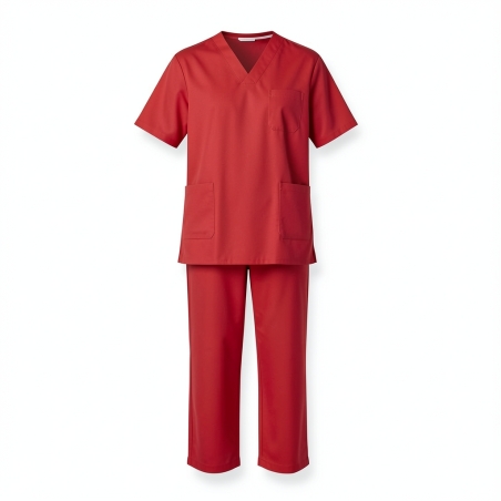 Ensemble de travail medical Blouse medical et pantalon taille elastique Rouge — photo packshot produit sur fond blanc