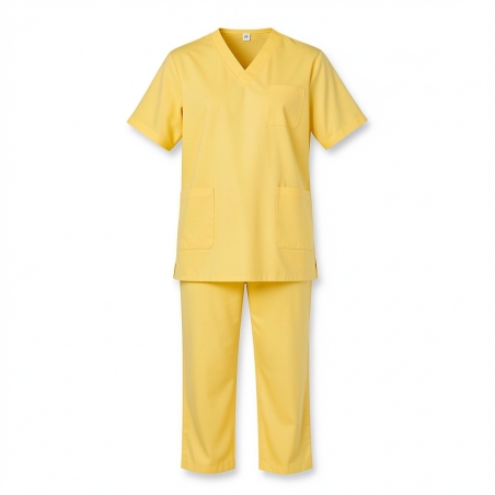 Ensemble médical unisexe jaune poussin – tunique col V et pantalon – vue 8