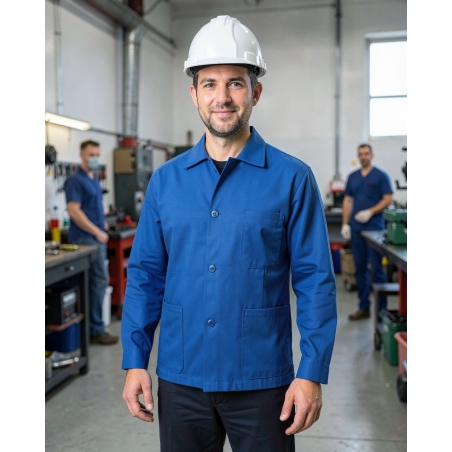 Veste de travail professionnelle Classique Bleue — mise en situation : Industrie, Portrait individuel