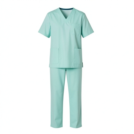 Tenue infirmière vert nil – blouse médicale et pantalon assortis — photo packshot produit sur fond blanc