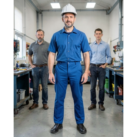 Pantalon de travail Bleu avec poche genouillere Coton 300 gr sanfor — mise en situation : Industrie, Portrait individuel