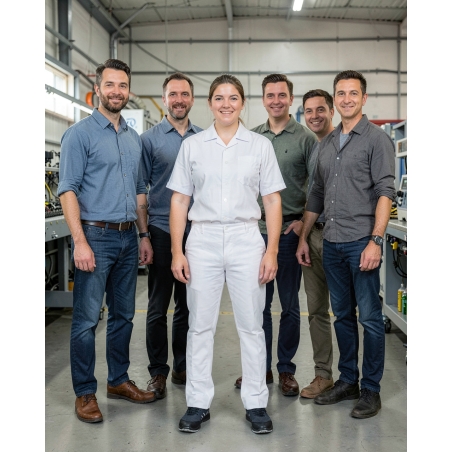 Pantalon de travail pas cher Blanc avec poche genouillere — mise en situation : Industrie, Équipe