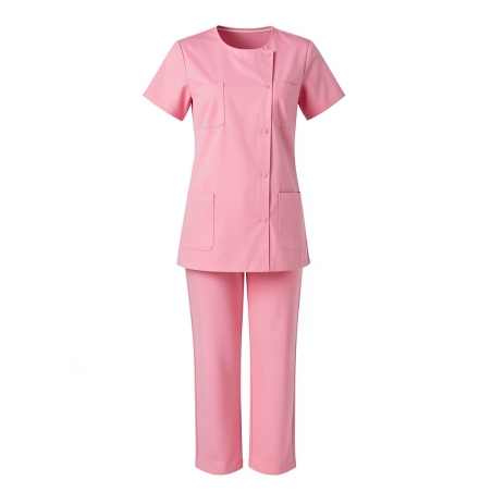 Ensemble tunique pantalon femme strawberry Puericulture creche petite enfance — photo packshot produit sur fond blanc