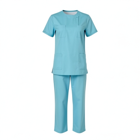 Ensemble de travail medical femme blouse medical et pantalon medical turquoise — photo packshot produit sur fond blanc