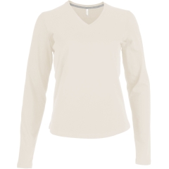 T shirt Femme Col V à personnaliser Manches longues Beige