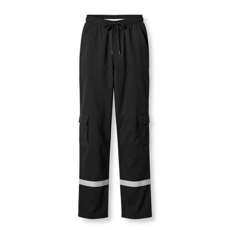 Pantalon Agent de Sécurité Noir – Haute Résistance avec Bandes Réfléchissantes — photo packshot produit sur fond blanc
