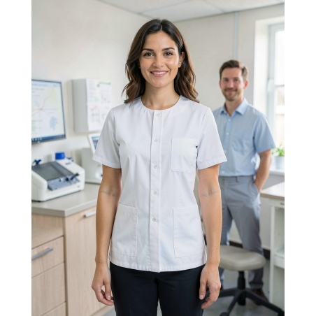 Blouse medicale Blanche fermeture centrale manche courte — mise en situation : Médical / infirmier, Portrait individuel
