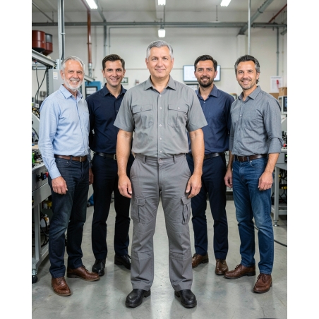 Pantalon de travail homme Jackson – Poches genoux canvas Gris, coupe courte — mise en situation : Industrie, Équipe