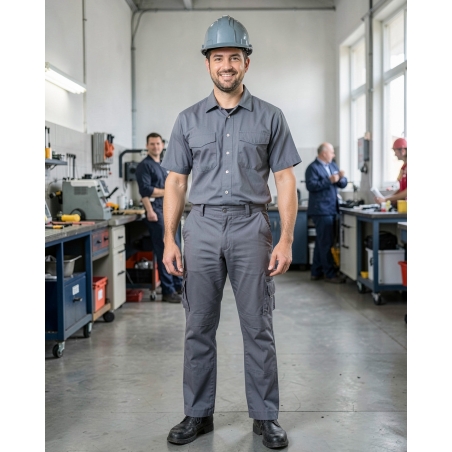 Pantalon de travail gris homme coupe confort — mise en situation : Industrie, Portrait individuel