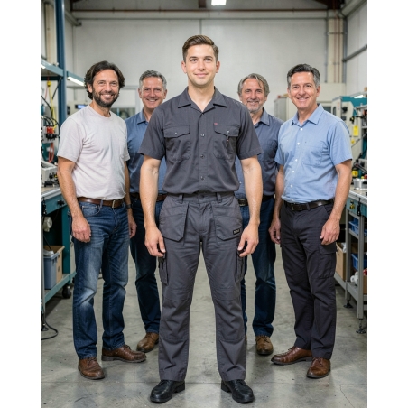 Pantalon de travail Oxford homme gris — mise en situation : Industrie, Équipe