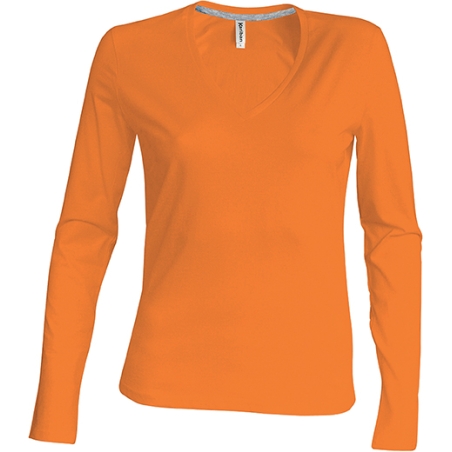 T shirt Femme Col V à personnaliser Manches longues Orange