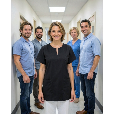 Blouse estheticienne forme mariniere coloris noir — mise en situation : Médical / infirmier, Équipe