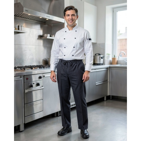 Pantalon de Cuisinier rayé noir et blanc — mise en situation : Cuisine / restauration, Portrait individuel
