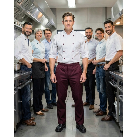 Pantalon de cuisinier Bordeux avec poches — mise en situation : Cuisine / restauration, Équipe