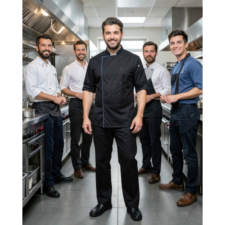 Pantalon de cuisinier noir — mise en situation : Cuisine / restauration, Équipe