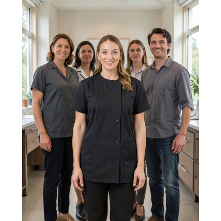 Tunique noir pour estheticienne — mise en situation : Esthétique / beauté, Équipe institut