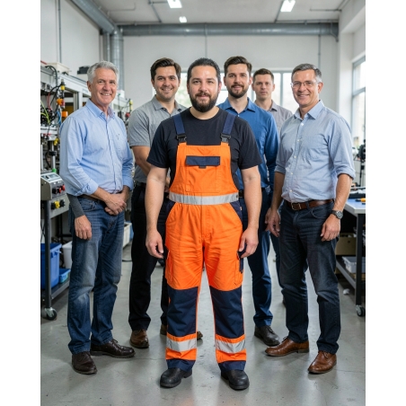 Cotte a brelle haute visibilite Dassy Orange Marine — mise en situation : Industrie, Équipe