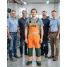 Cote a bretelle Haute visibilite Dassy Orange Vert — mise en situation : Industrie, Équipe