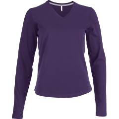 Tee shirt Femme Col V pour broderie Manches longues Violet