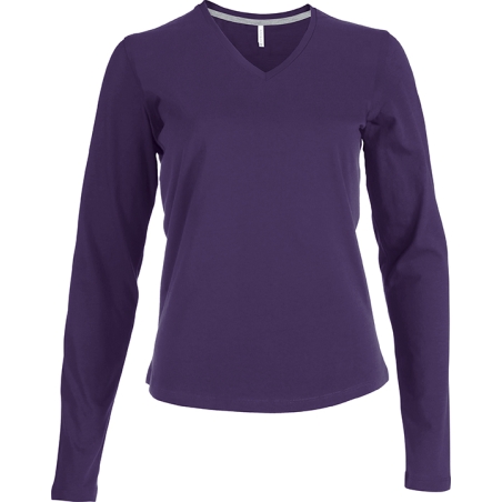 Tee shirt Femme Col V pour broderie Manches longues Violet