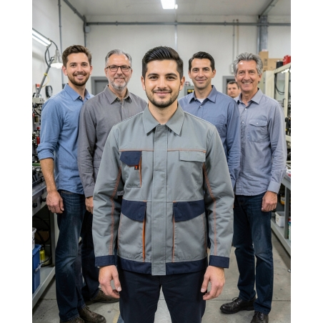 Veste de travail bicolore D-Mach gris et orange — mise en situation : Industrie, Équipe