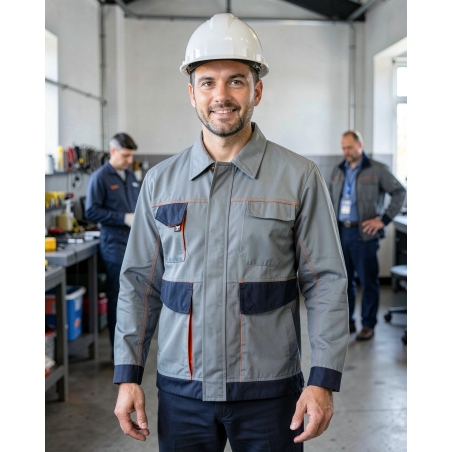 Veste de travail bicolore D-Mach gris et orange — mise en situation : Industrie, Portrait individuel