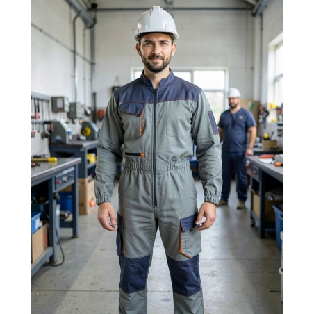 Combinaison de travail 1 zip bicolore Gris et Orange — mise en situation : Industrie, Portrait individuel