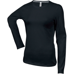 Tshirt Femme Col Rond Manches Longues Coton Noir
