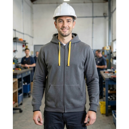 Veste de travail bicolore Cento gris et jaune — mise en situation : Industrie, Portrait individuel