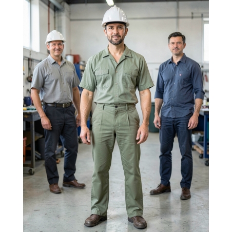 PBV Pantalon de travail Beige elastique dos — mise en situation : Industrie, Portrait individuel