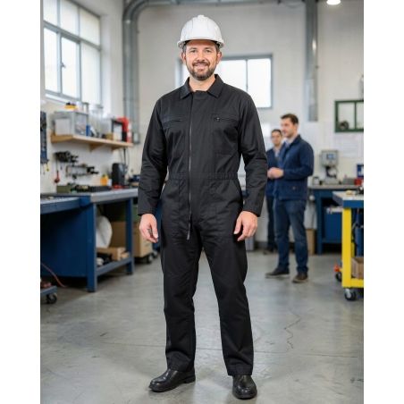 Combinaison de travail noire Agricole double glissiere — mise en situation : Industrie, Portrait individuel