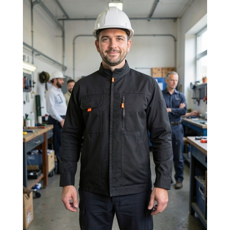 Blouson de travail élastiqué Typhon+ noir — mise en situation : Industrie, Portrait individuel