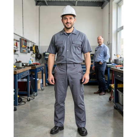 Pantalon de travail Coton Polyester Gris finition noire SANS METAL — mise en situation : Industrie, Portrait individuel
