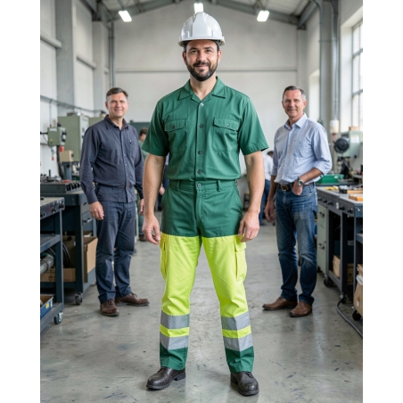 Pantalon de travail Haute visibilite EN20471 VERT/JAUNE — mise en situation : Industrie, Portrait individuel