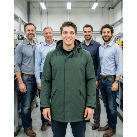 Vêtement anti froid Vert Foret type parka — mise en situation : Industrie, Équipe