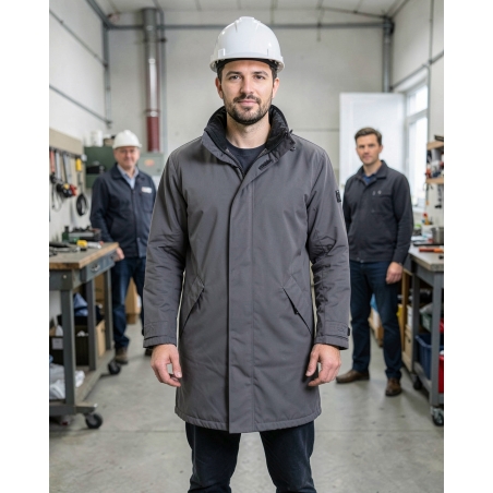 Parka de travail gris foncé doublure matelassée — mise en situation : Industrie, Portrait individuel