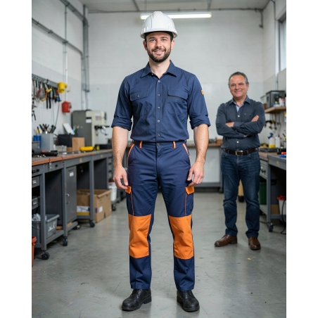 Pantalon de travail Bleu et orange — mise en situation : Industrie, Portrait individuel