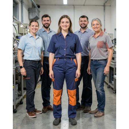 Pantalon de travail Bleu et orange — mise en situation : Industrie, Équipe