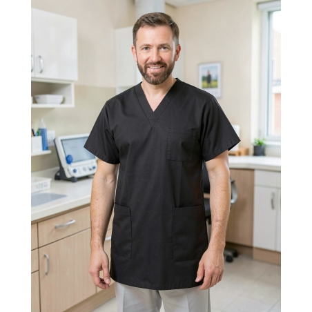 Tunique de travail Noire mixte Homme Femme Kiné et esthetique — mise en situation : Médical / infirmier, Portrait individuel