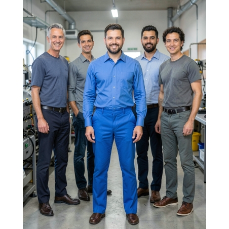 Pantalon de travail pas cher 100 % coton Bleu — mise en situation : Industrie, Équipe